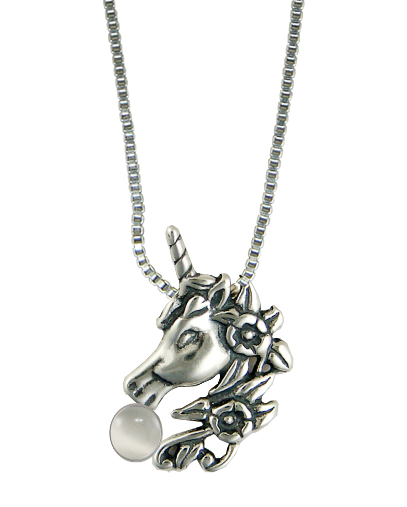 Sterling Silver Unicorn of the Summer Day Pendant With White Moonstone